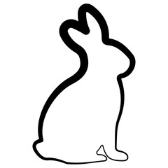 simple icon of Easter bunny sitting on hind legs in line art style drawn with original outline, for logos and various designs