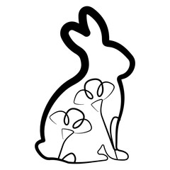 Obraz premium simple icon of Easter bunny sitting on hind legs with flower buds in line art style drawn with original outline, for logos and various designs