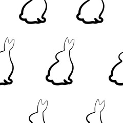 seamless pattern with an Easter bunny sitting on its hind legs and turned to the right side in line art style drawn with an original outline, for logos and various designs