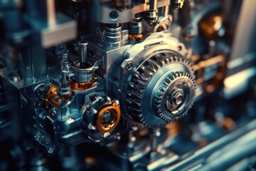Obraz premium Highly detailed image of a gear and cog assembly, showcasing intricate mechanical design and precision engineering.
