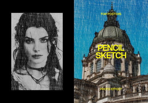 Pencil Sketch Poster Photo Effect Mockup