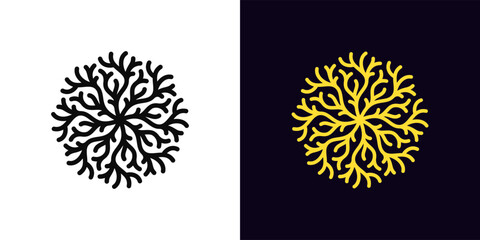 Outline coral reef icon, with editable stroke. Coral tree icon, geometric pattern of nautical plant. Round coral pattern, coastal coralline seaweed, marine plant branch, submarine nature. Vector icon
