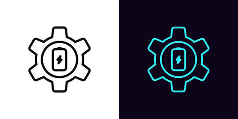 Outline battery settings icon, with editable stroke. Battery power consumption optimization, smart customization for device energy consumption. Electric energy efficiency control. Vector icon