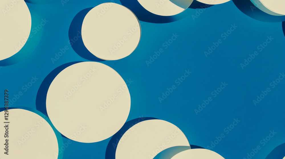 Poster modern abstract design with overlapping paper cutout circles on blue background
