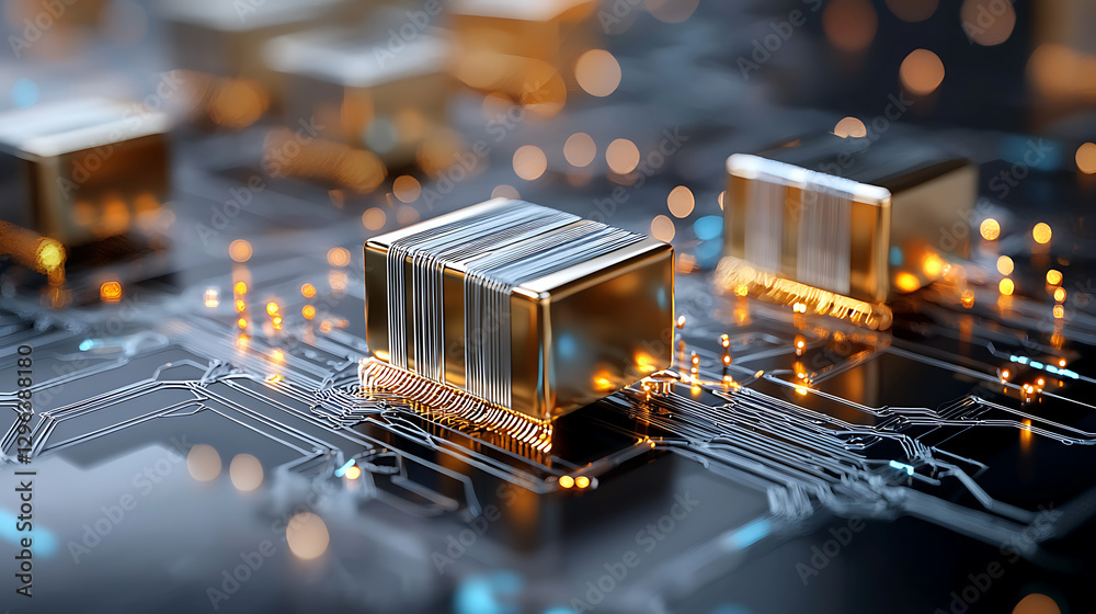 Poster innovative technology event showcasing circuitry and microchips in a futuristic setting digital envi