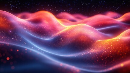 Fototapeta premium Glowing Holographic Waveforms Represent 6G Technology in Abstract Art. Generative AI