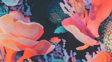 Naklejka premium Vibrant abstract underwater world with colorful coral and marine life elements