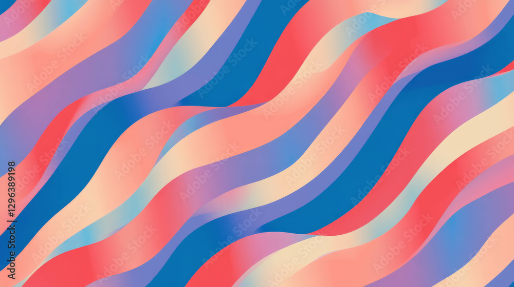 Poster Colorful abstract background with parallel and curved lines in warm tones