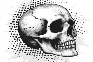 Obraz premium Detailed black and white illustration of a human skull showcasing anatomical features and textures