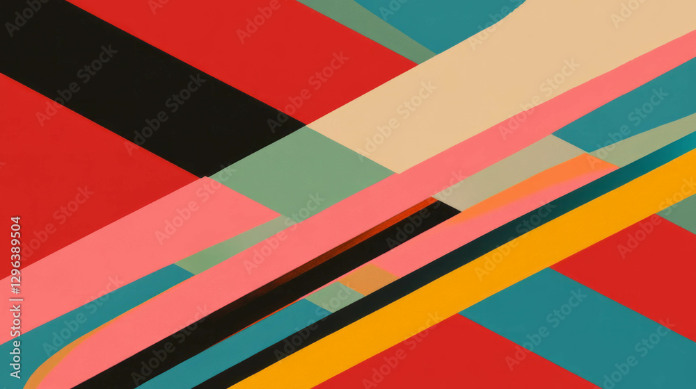 Poster Abstract geometric design with colorful parallel lines in dynamic composition