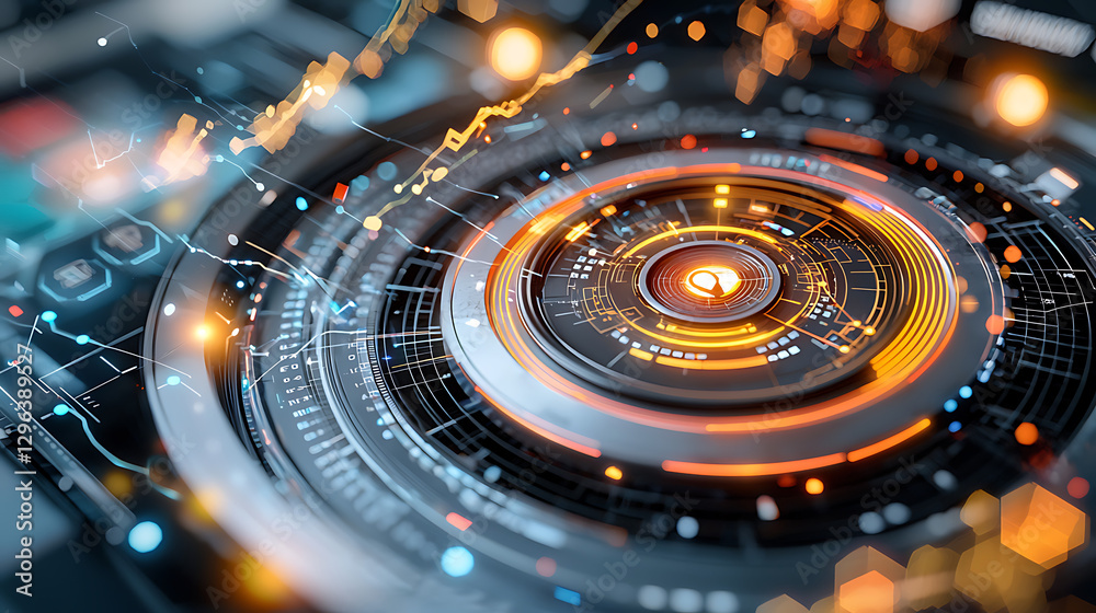 Poster innovative data visualization displaying tech trends digital space graphic design virtual environmen