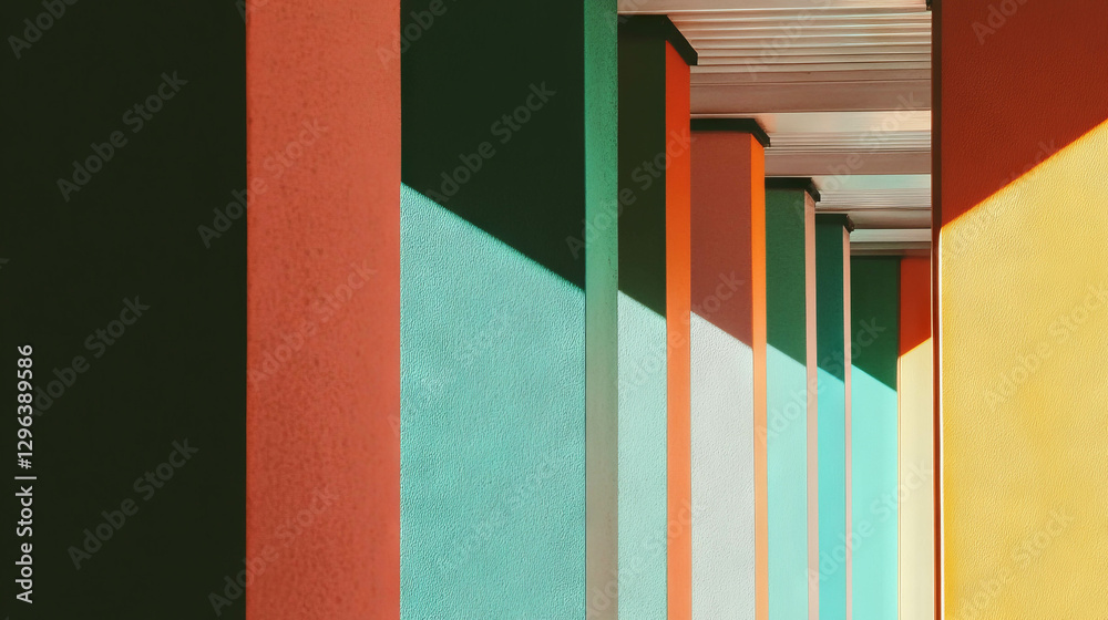 Poster Colorful abstract architecture with parallel lines and shadows