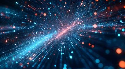 Naklejka premium data transmission with dynamic lines of light and digital elements in motion 