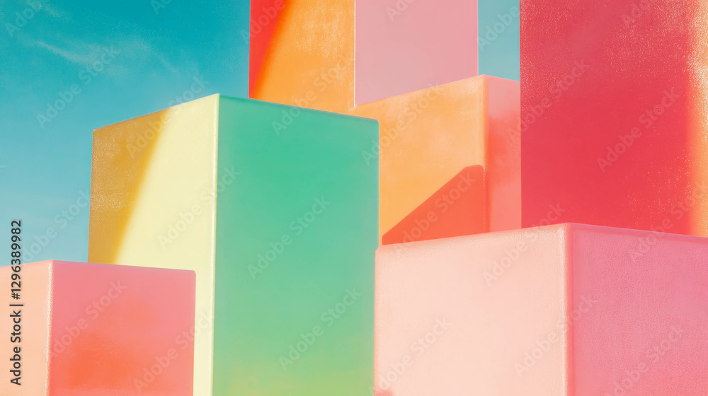 Poster pastel building blocks with sky background for modern design projects