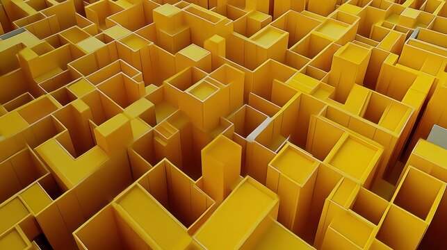 Abstract yellow cube city, maze-like structure, 3D render, background texture