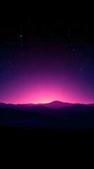 Fototapeta premium A vibrant purple and pink night sky over silhouetted mountain ridges