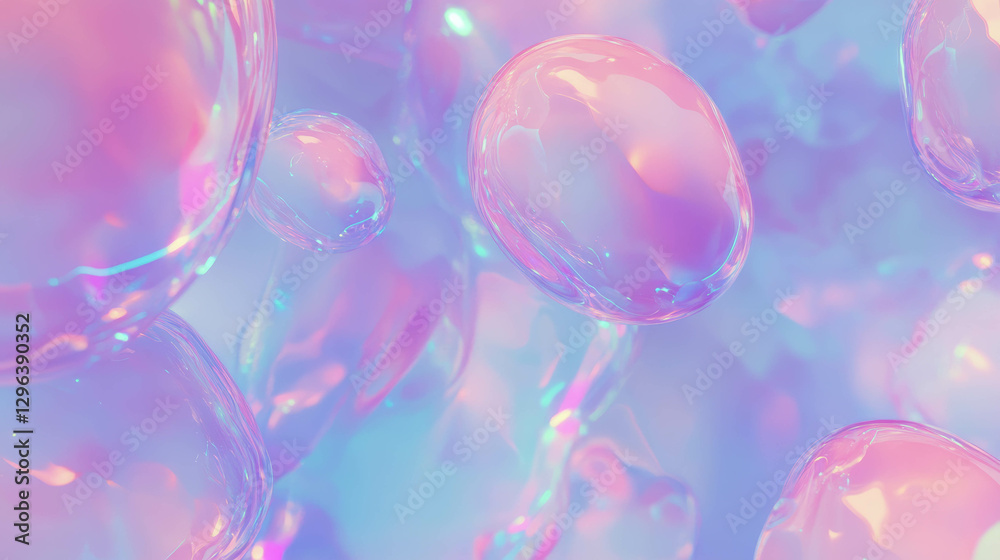 Poster dreamy abstract pastel clouds with iridescent bubbles for creative design and backgrounds