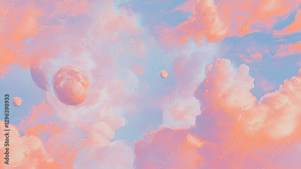 Aufkleber dreamy pastel sky with multiple moons and fluffy clouds for creative background design