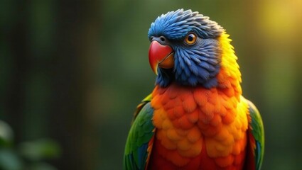 Vibrant Rainbow Lorikeet Portrait A Close-Up Reveal of Exquisite Feather Detail and Striking Coloration