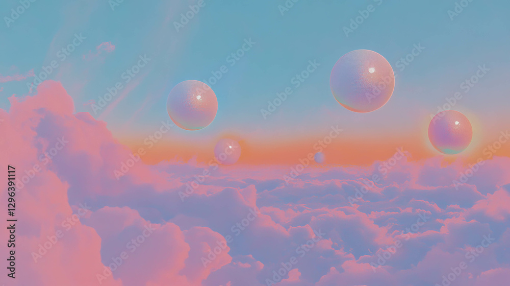 Aufkleber dreamy pastel sky with multiple suns and fluffy clouds - surreal landscape for creative design