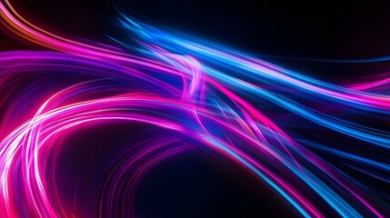 Abstract light painting background with neon pink and blue lines on a black canvas, creating dynamic patterns