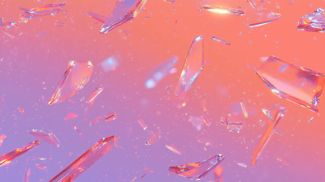 Abstract background of pink broken glass with small fragments for creative design