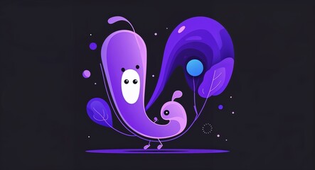 Naklejka premium purple unique abstract cartoon on plain dark black background illustration