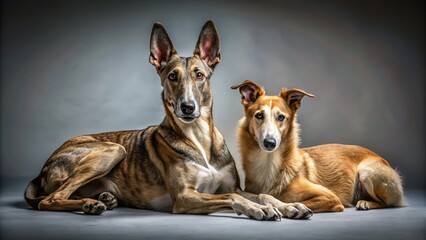 Obraz premium Elegant Brown Galgo & Mixed Shepherd Dog Studio Portrait - Long Exposure Photography