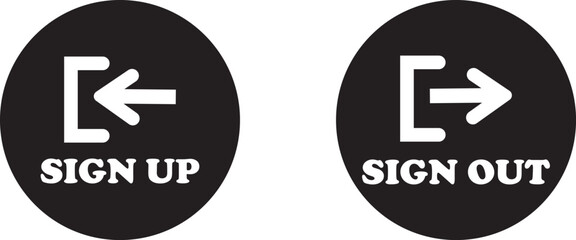 Login and logout icon set Set of sign out, Sign in vector vector collection. Open and close door symbol. Black exit and enter arrow, trendy flat style isolated on transparent background.