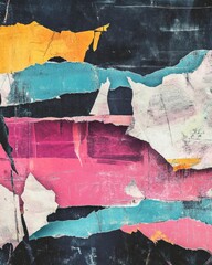 Colorful abstract layers of torn paper creating a vibrant texture on a wall. Generative AI