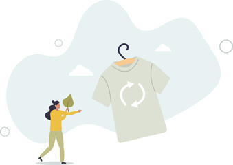 Recycling concept illustration..active girl buying a t-shirt at a second-hand store.flat character life .