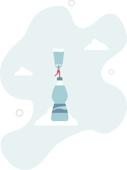 Young man with glass near large plastic bottle. Purity and freshness. Active lifestyle and health care.flat character life .