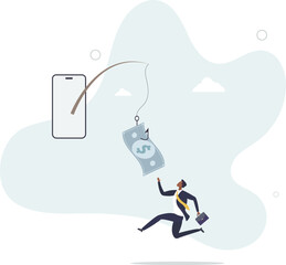 Mobile phone banking scam, fraud link to steal money, phishing bait website or online crime, thief steal money from mobile banking app concept.flat character life .