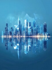 Obraz premium Abstract polygonal city with reflections on blue background. Technology and social innovation concept