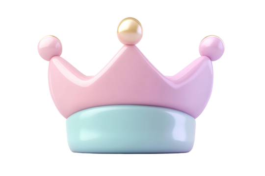 crown with pastel pink color on transparent background. 3d rendering of princess crown