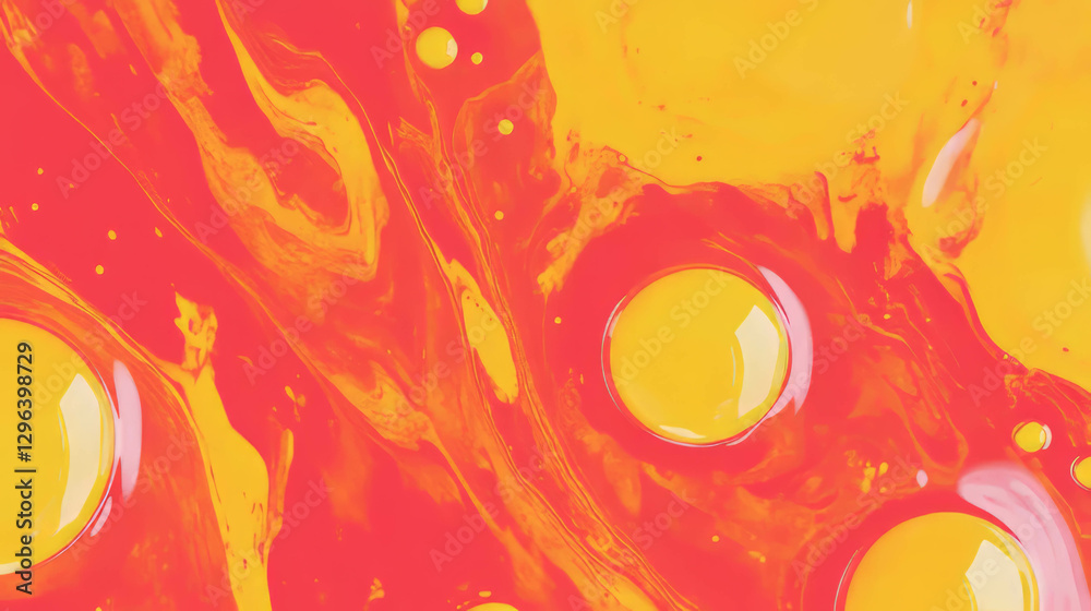Poster vibrant background of overlapping red and yellow ink blots for art and design projects