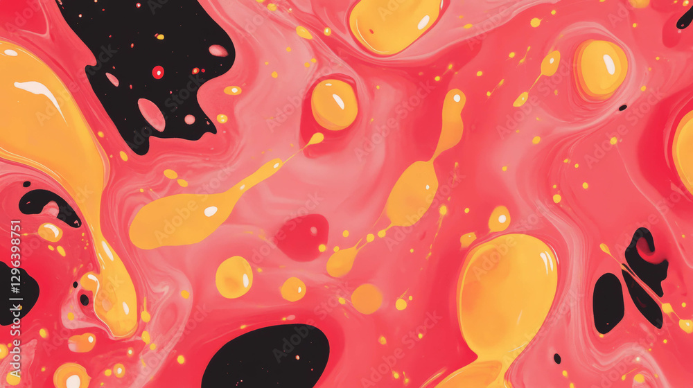 Poster vibrant abstract background with red and yellow ink blots for creative design