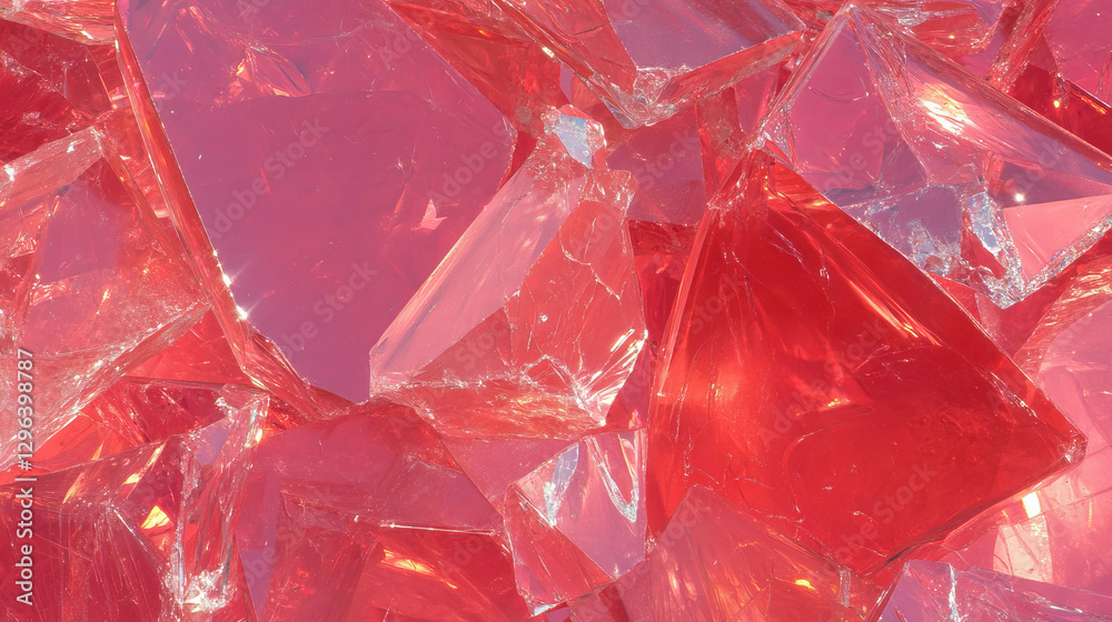 Poster abstract background of red broken glass and sharp fragments for design and decoration