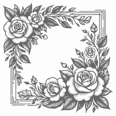 Hand Drawn Rose Flower Border 0006