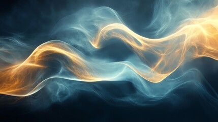 Fototapeta premium Swirling abstract waves of gold and blue fill the dark space