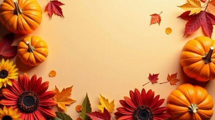 Autumnal Harvest Abundance A Festive Frame of Pumpkins, Sunflowers, and Colorful Autumn Leaves