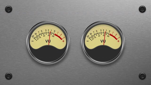 Analog VU Meters Close-Up With Needle Movement Loop