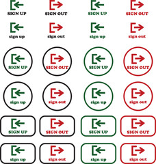 Login and logout icon set Set of sign out, Sign in vector vector collection. Open and close door symbol. Black exit and enter arrow, trendy flat style isolated on transparent background.