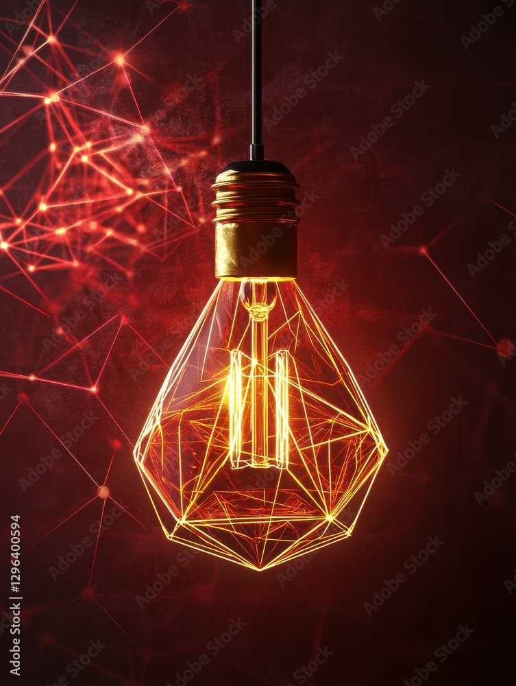 Poster polygon idea light bulb on blockchain technology network hud background. global cryptocurrency block