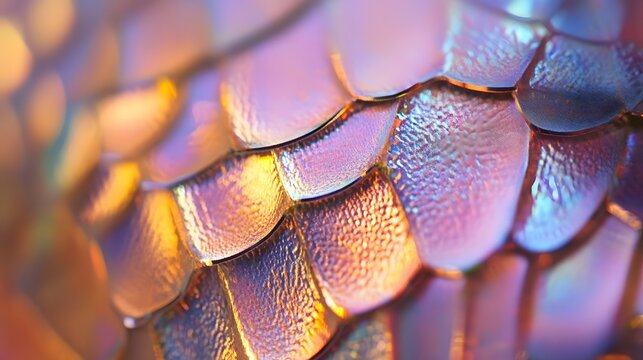 Abstract of the reflection on plastic wrap, with vibrant holographic colors and intricate patterns