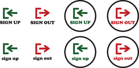 Login and logout icon set Set of sign out, Sign in vector vector collection. Open and close door symbol. Black exit and enter arrow, trendy flat style isolated on transparent background.