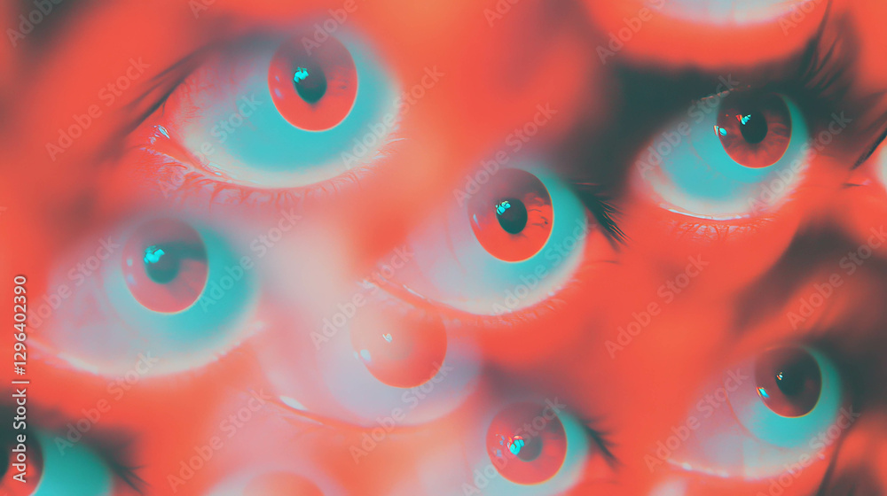 Aufkleber Surreal repeating eyes pattern with blurred abstract background for unique design concepts