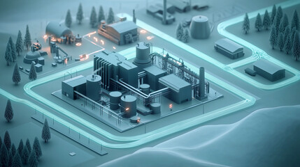 Futuristic Industrial Complex with High Tech Data Network and Environmental Integration