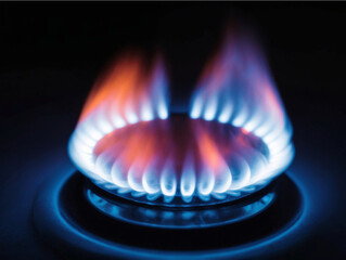 Natural Gas. High prices of natural gas. Blue flames of gas burning from a kitchen gas stove....