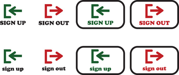 Login and logout icon set Set of sign out, Sign in vector vector collection. Open and close door symbol. Black exit and enter arrow, trendy flat style isolated on transparent background.